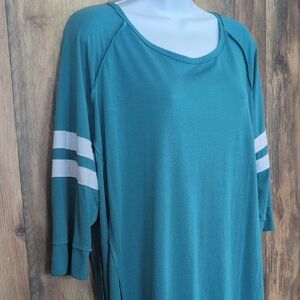 Terra & Sky Teal 3/4 Sleeve Top 0X                              V138